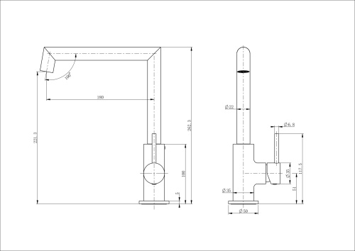 Смеситель для кухни Wonzon & Woghand WW-L1005-CR на мойку/столешницу хром - фото 2