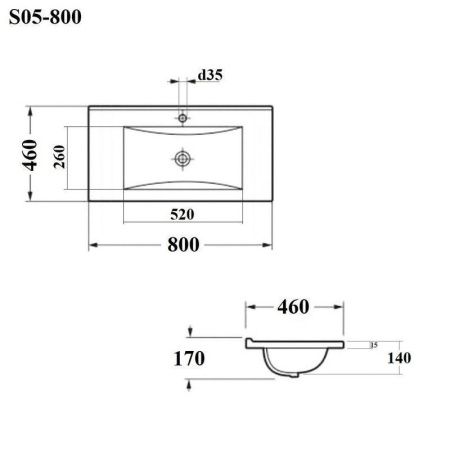 Раковина из сантехнического фарфора Bond Cube S05-800 80х50 встраиваемая цвет белый 1 отверстие под смеситель