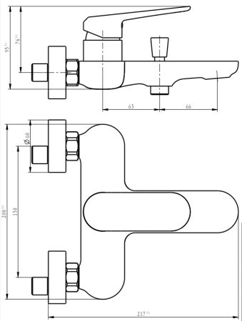 Смеситель для ванны и душа Savol SK-H6101 настенный хром