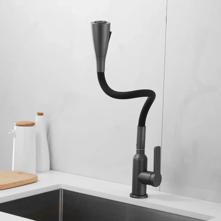 Смеситель для кухни Shevanik S843T-3 на мойку черный/оружейная сталь