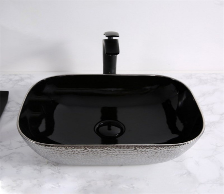 Раковина из санфаянса CeramaLux D1333H020 46х33 накладная цвет черный