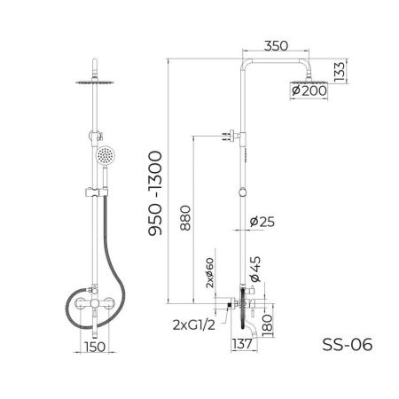 Душевая стойка Knotlor SS-06 настенная цвет серый