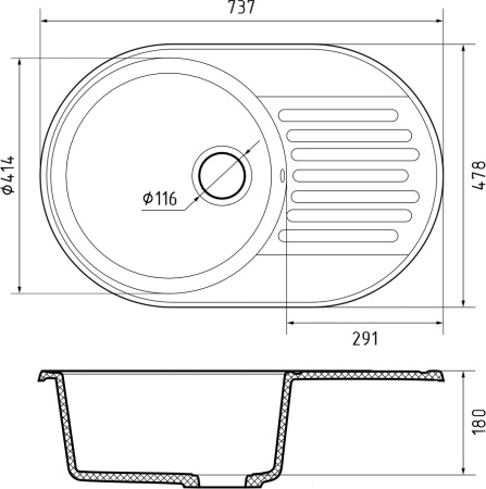 Кухонная мойка Granfest Quarz 18 темно-серый 74х48 цвет темно-серый поверхность матовая