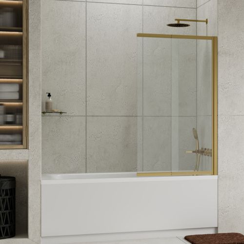 Душевая шторка на ванну Wasserkraft Schunter 82S 82S02-80 80х140 стекло прозрачное профиль золото