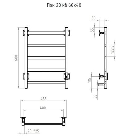 Полотенцесушитель электрический Тругор Пэк сп Пэк20кв/6040матхр 45х60 хром