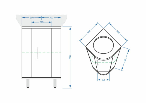 Тумба под раковину Stella Polar Концепт угловой SP-00000156 30х30х68 цвет белый - фото 2