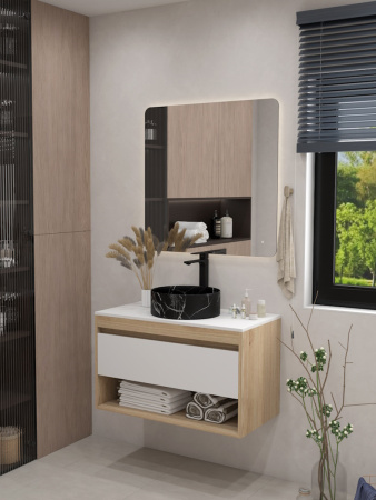 Раковина из сантехнического фарфора Teymi Lina T50183 36х36 накладная цвет черный мрамор без отверстий под смеситель