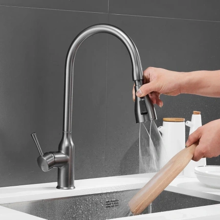 Смеситель для кухни Shevanik S163T на мойку оружейная сталь