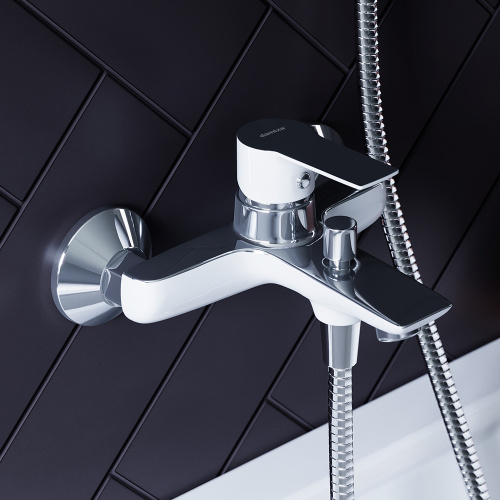 Смеситель для ванны и душа Damixa Origin Elegance 841000000 настенный хром/белый без термостата