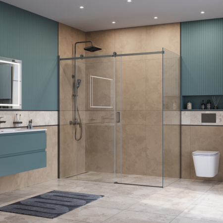 Душевой уголок BelBagno SOFT CLOSE-2 SOFT_CLOSE-2-AH-1-180/100-C-GM 180х100 стекло прозрачное профиль оружейная сталь без поддона