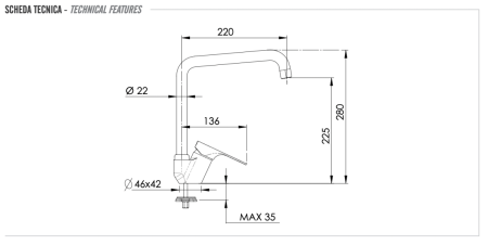 Смеситель для кухни Remer Class Line L42U на столешницу хром