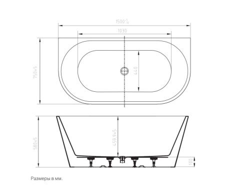 Ванна акриловая Art&Max Modica AM-MODICA-1500-750 150х75 пристенная овальная