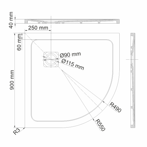 Душевой поддон WasserKRAFT Dinkel 58T 58T01 90x90 искусственный камень белый - фото 3