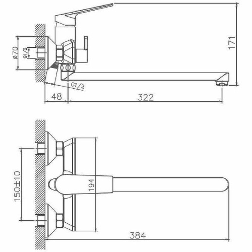 Cмеситель для ванны и душа Haiba HB22533-3 настенный пепельный - фото 2 Cмеситель для ванны и душа Haiba HB22533-3 настенный пепельный - фото 2