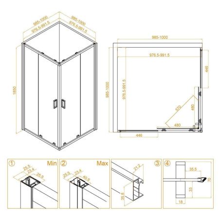 Душевой уголок RGW Classic 32093400-14 100х100 стекло прозрачное профиль черный без поддона