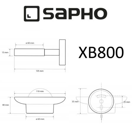 Мыльница Sapho X-ROUND BLACK XB800
