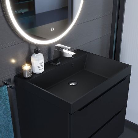 Раковина из искусственного камня Uperwood Classic Quartz 291030002 60х50 полувстраиваемая цвет черный