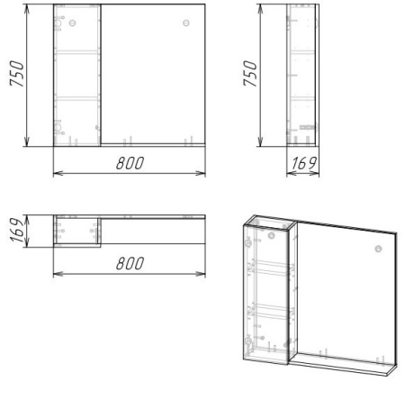 Зеркало-шкаф Grossman Альба 208006 80х17х75 подвесной цвет веллингтон/белый