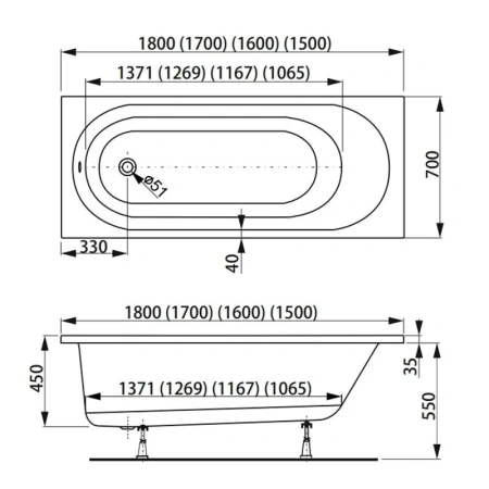 Ванна акриловая Vagnerplast Kasandra VPBA187KAS2X-04 180х70 пристенная прямоугольная без каркаса