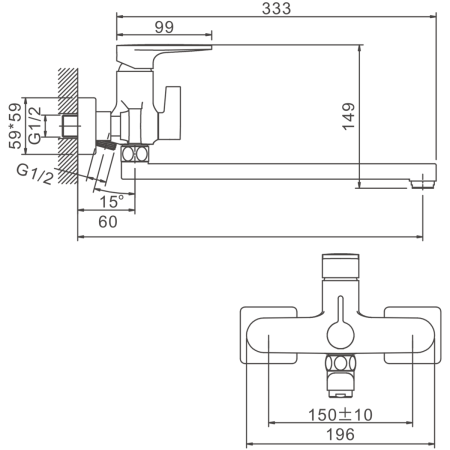 Смеситель для ванны и душа BELZ B22713-3 настенный оружейная сталь