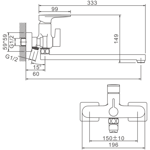 Смеситель для ванны и душа BELZ B22713 настенный хром - фото 2