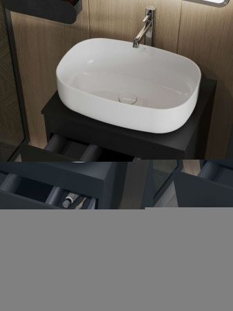 Тумба с раковиной Orange Line Li-60TubMDF+B07-540W 60х50 подвесная цвет черный