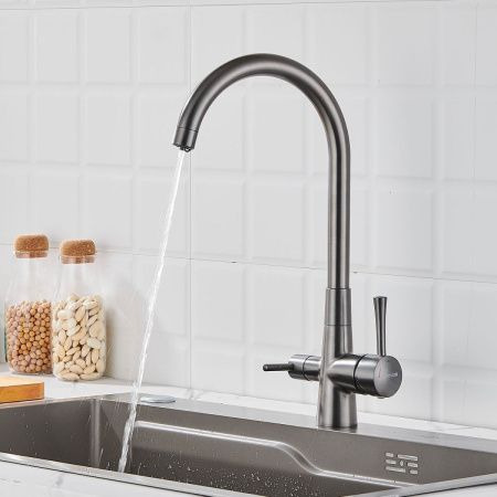 Смеситель для кухни Shevanik S428T на мойку оружейная сталь