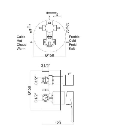 Смеситель для ванны и душа Fiore 88CR7561 настенный хром