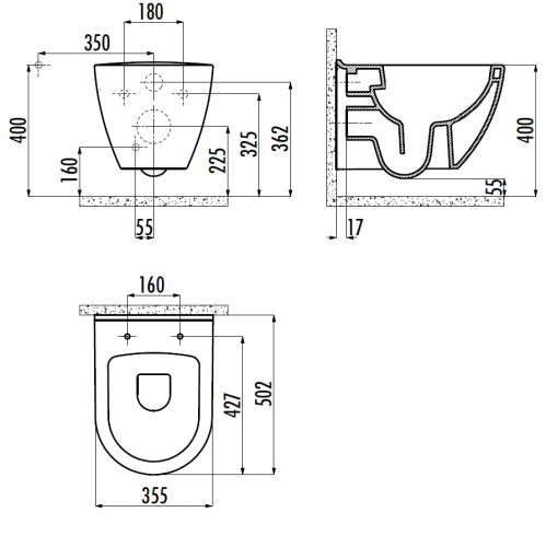Чаша унитаза подвесная Creavit Terra TP329-00CB00E-0000 цвет белый без сиденья смыв торнадо - фото 2