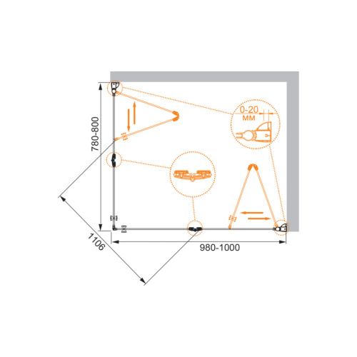Душевой уголок Cezares ELENA ELENA-W-ASH-2-80/100-C-Cr 80х100 стекло прозрачное профиль хром глянцевый без поддона - фото 3