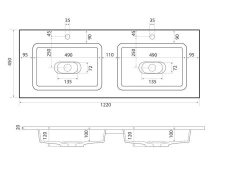 Раковина из искусственного камня Uperwood Modul 2911020342 110х50 полувстраиваемая цвет белый