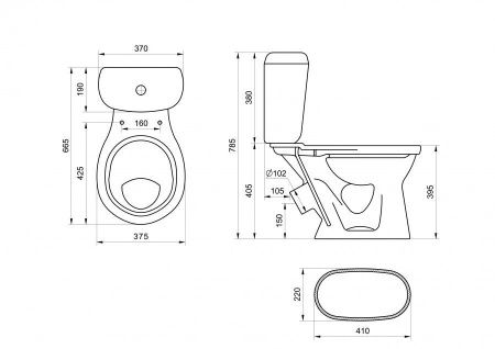 Унитаз-компакт напольный с бачком Santeri Виктория 1P3016S0700BF бежевый с сиденьем каскадный смыв