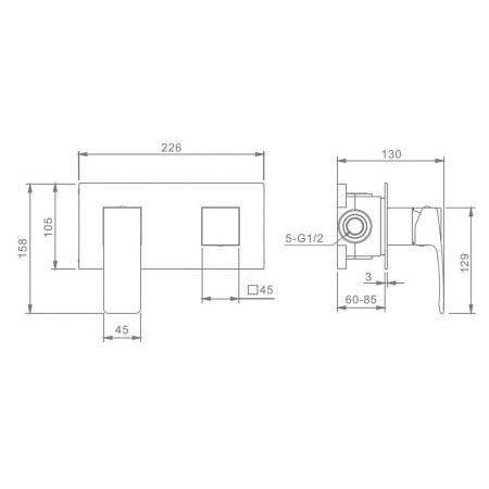 Смеситель для ванны и душа Raglo R01 R01.273.03 встраиваемый в стену золото