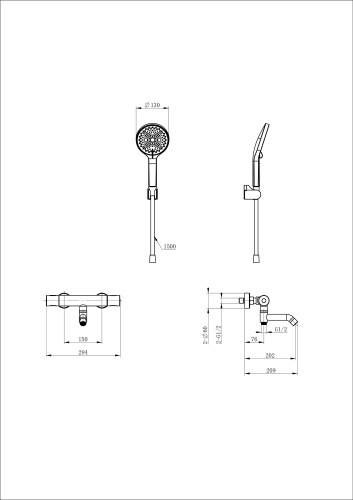 Смеситель для ванны Wonzon & Woghand Inn WW-B3013-A1-MB настенный черный с термостатом - фото 2