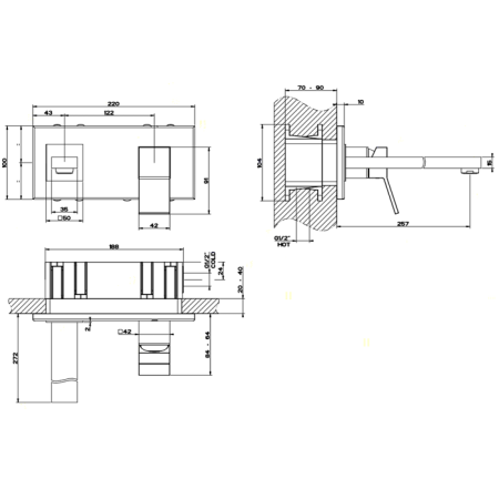Смеситель для раковины Gessi Rettangolo K 53090#031 встраиваемый в стену хром (внешняя часть)