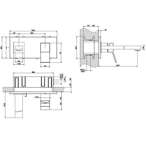 Смеситель для раковины Gessi Rettangolo K 53090#031 встраиваемый в стену хром (внешняя часть) - фото 2