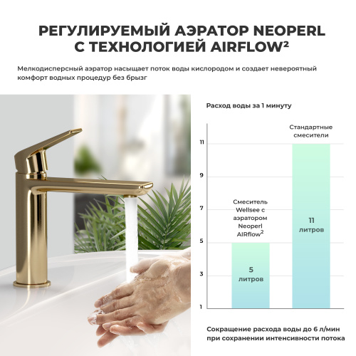 Смеситель Wellsee ICON! for life 182303000 на раковину золото - фото 3