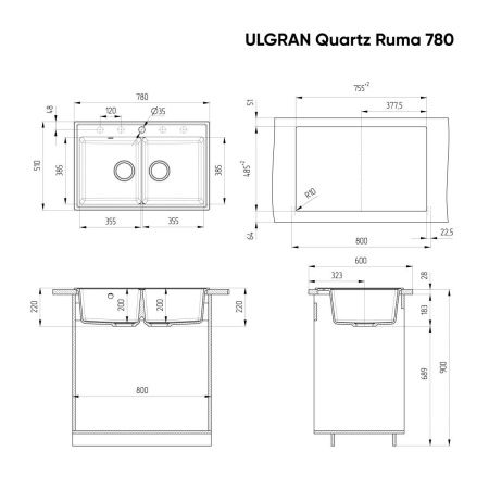 Кухонная мойка Ulgran Quartz Ruma 780-06 78х51 цвет темно-коричневый