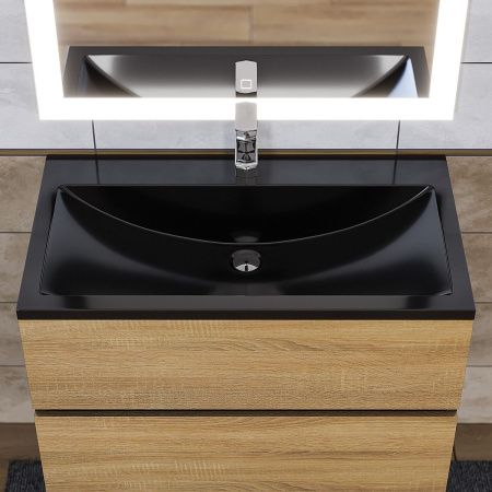 Раковина из искусственного камня Uperwood Self 4538341202 80х50 полувстраиваемая цвет черный