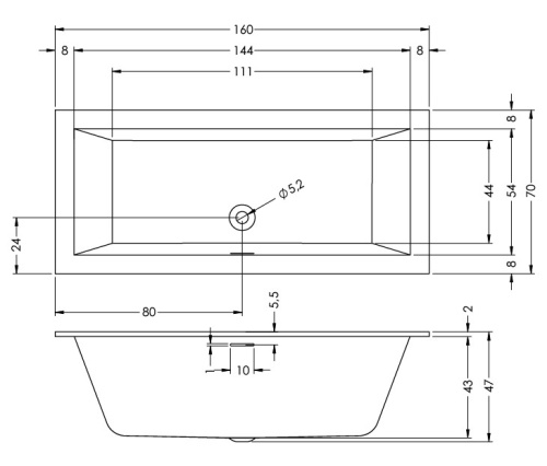 Ванна акриловая Riho RETHINK CUBIC B104001005 160х70 пристенная прямоугольная - фото 2