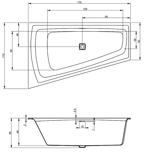 Ванна акриловая Riho STILL SMART R B101003005 170х110 пристенная асимметричная - фото 3