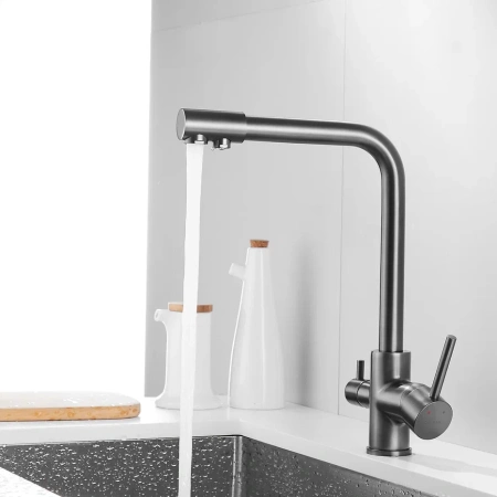 Смеситель для кухни Shevanik S328T на мойку оружейная сталь