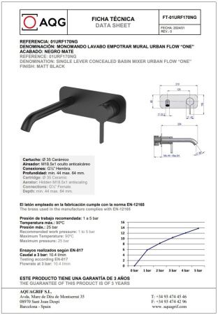 Смеситель для раковины AQG Urban Flow 01URF170NG встраиваемый в стену черный