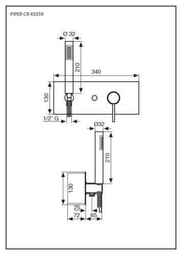 Смеситель Emmevi Piper 45059/CR встраиваемый в стену хром - фото 2