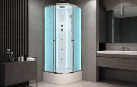 Душевая кабина AvaCan EM2790LED 90х90 четверть круга с крышей ориентация универсальная