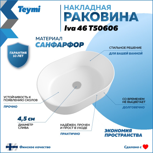 Раковина Teymi Iva 46 см T50606 накладная цвет белый - фото 2