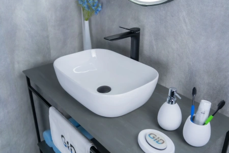 Раковина керамическая Gid Geométrico 51183 50х30 накладная цвет белый без отверстий под смеситель