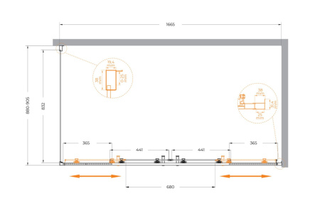 Душевой уголок Cezares MOLVENO MOLVENO-AH-2/1-170/90-C-BORO-IV 170х90 стекло прозрачное профиль золото брашированное без поддона