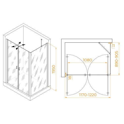 Душевой уголок RGW Passage 060814429-14 120х90 стекло прозрачное профиль черный без поддона - фото 2