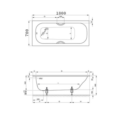 Ванна стальная Bette Classic 1271-000 180х70 встраиваемая прямоугольная без ножек